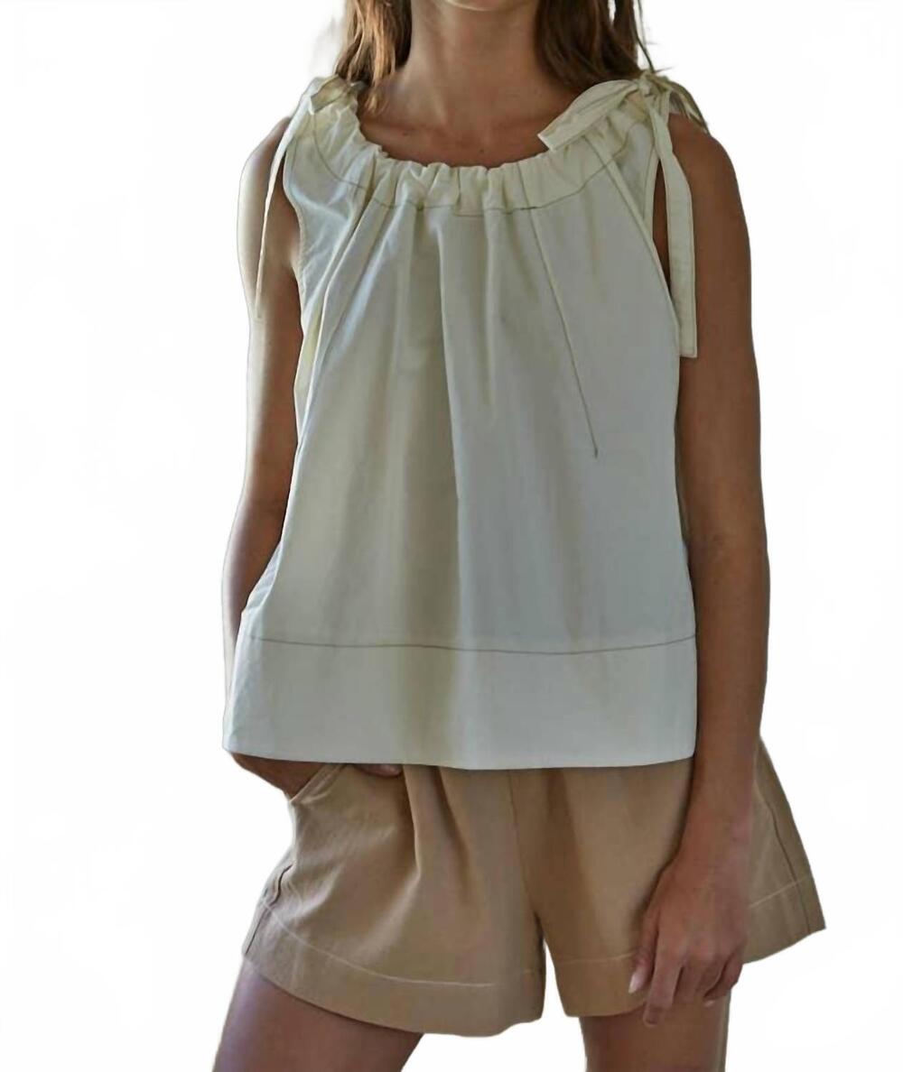 NEW BY TOGETHER woven cotton round neck tie strap sleeveless top in cream